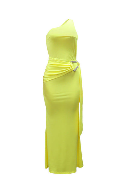 One-Shoulder Open Back Ruched Maxi Dress Lavish Daily