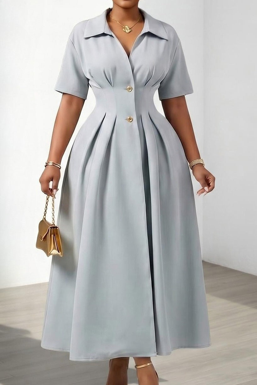 Tailored Collared Pleated A-Line Dress Lavish Daily