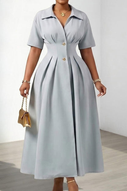 Tailored Collared Pleated A-Line Dress Lavish Daily
