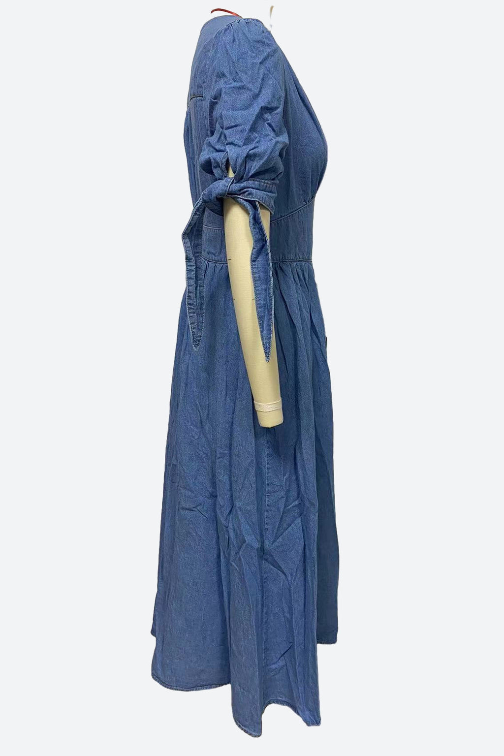 Single-Breasted V-Neck Denim Dress Lavish Daily