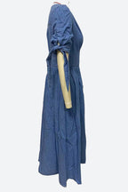 Single-Breasted V-Neck Denim Dress Lavish Daily