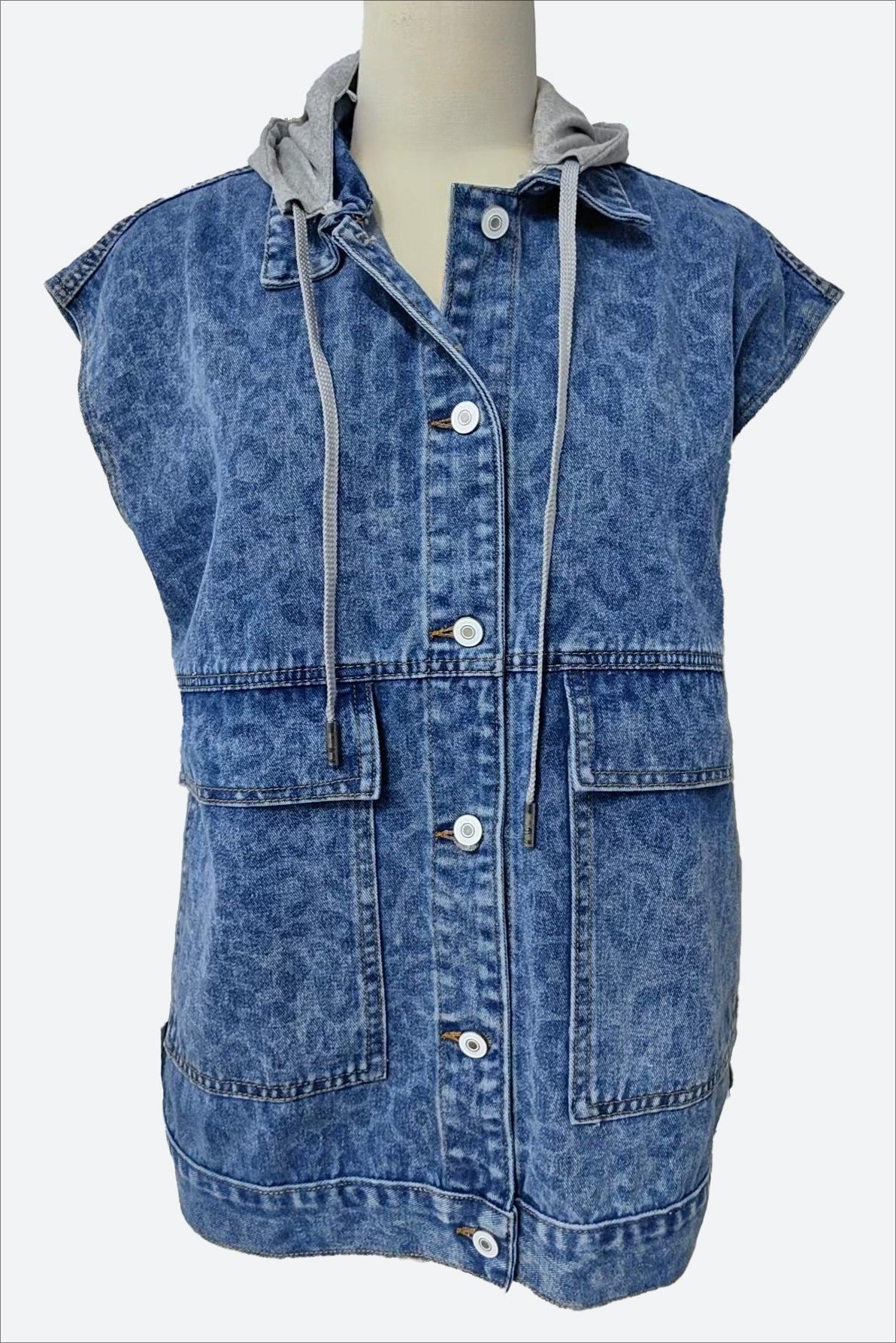 Vintage Denim Vest with Detachable Hood Lavish Daily