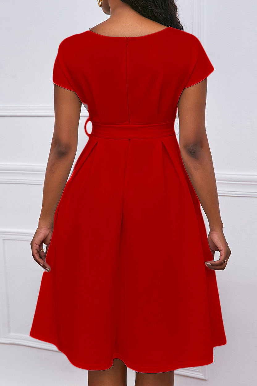Solid Color Belted Bow Tie Waist Dress Lavish Daily