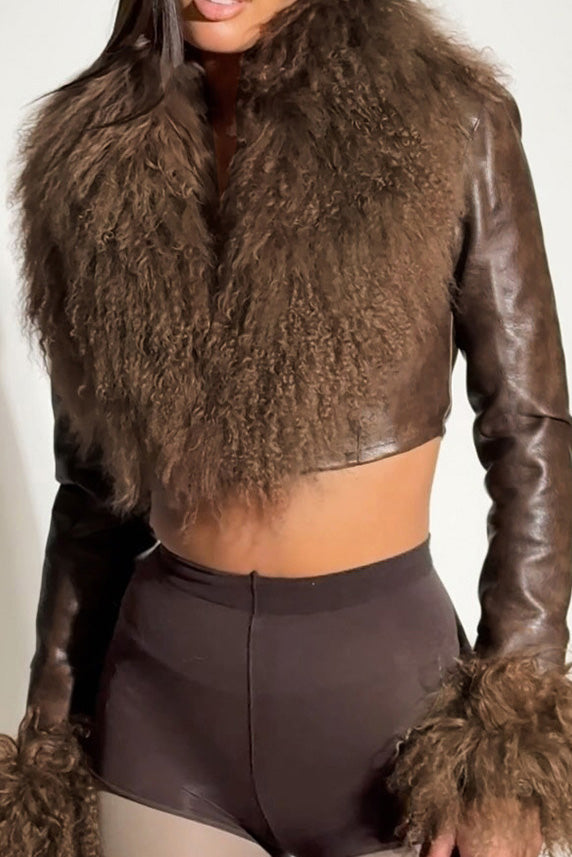 Faux Fur Trim Fringe Faux Leather Jacket Lavish Daily