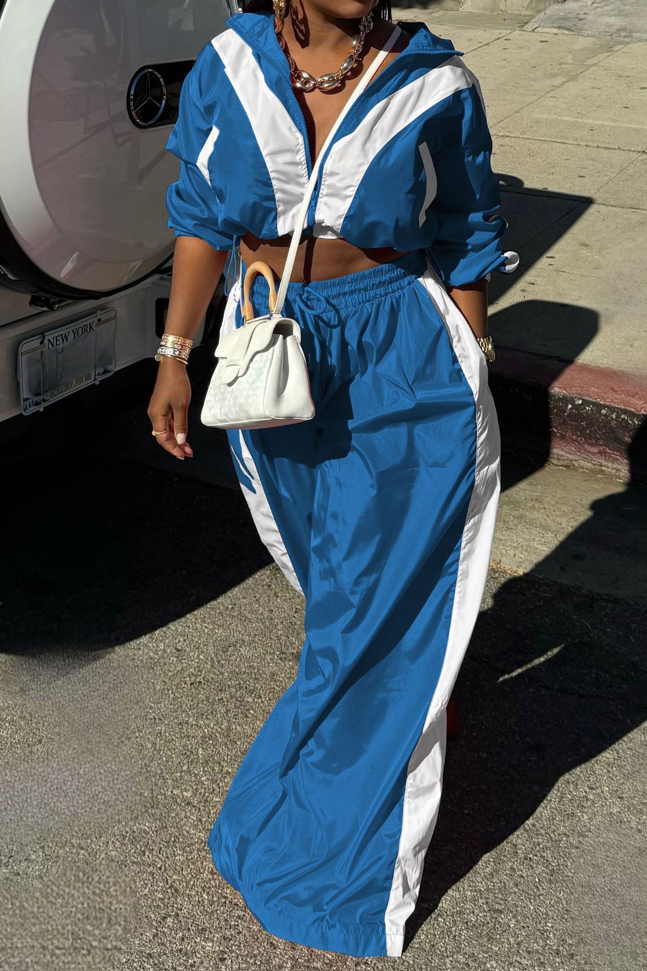 Color-Block Windbreaker & Wide-Leg Set Lavish Daily