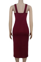 Grommet-Detail Corset Midi Dress with High Slit Lavish Daily