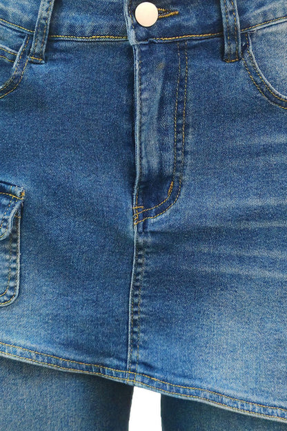 Layered Baggy Denim Skort Shorts Lavish Daily