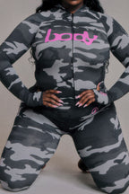 Print Long Sleeve Hooded Top Slim Fit Pants Set Lavish Daily