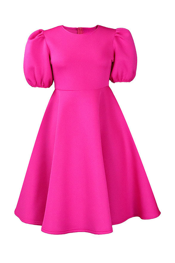 Round Neck Sleeve Slim Waist Swing A-Line Dress Lavish Daily