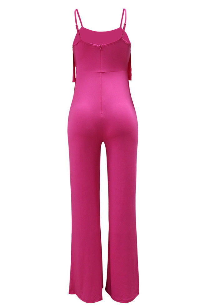 Solid Color Fringe Slim Jumpsuit Lavish Daily