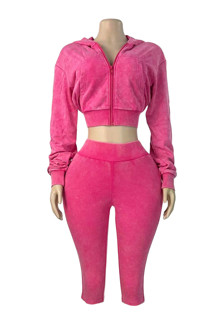 Washed Hoodie & Ribbed Capri Leggings Set Lavish Daily