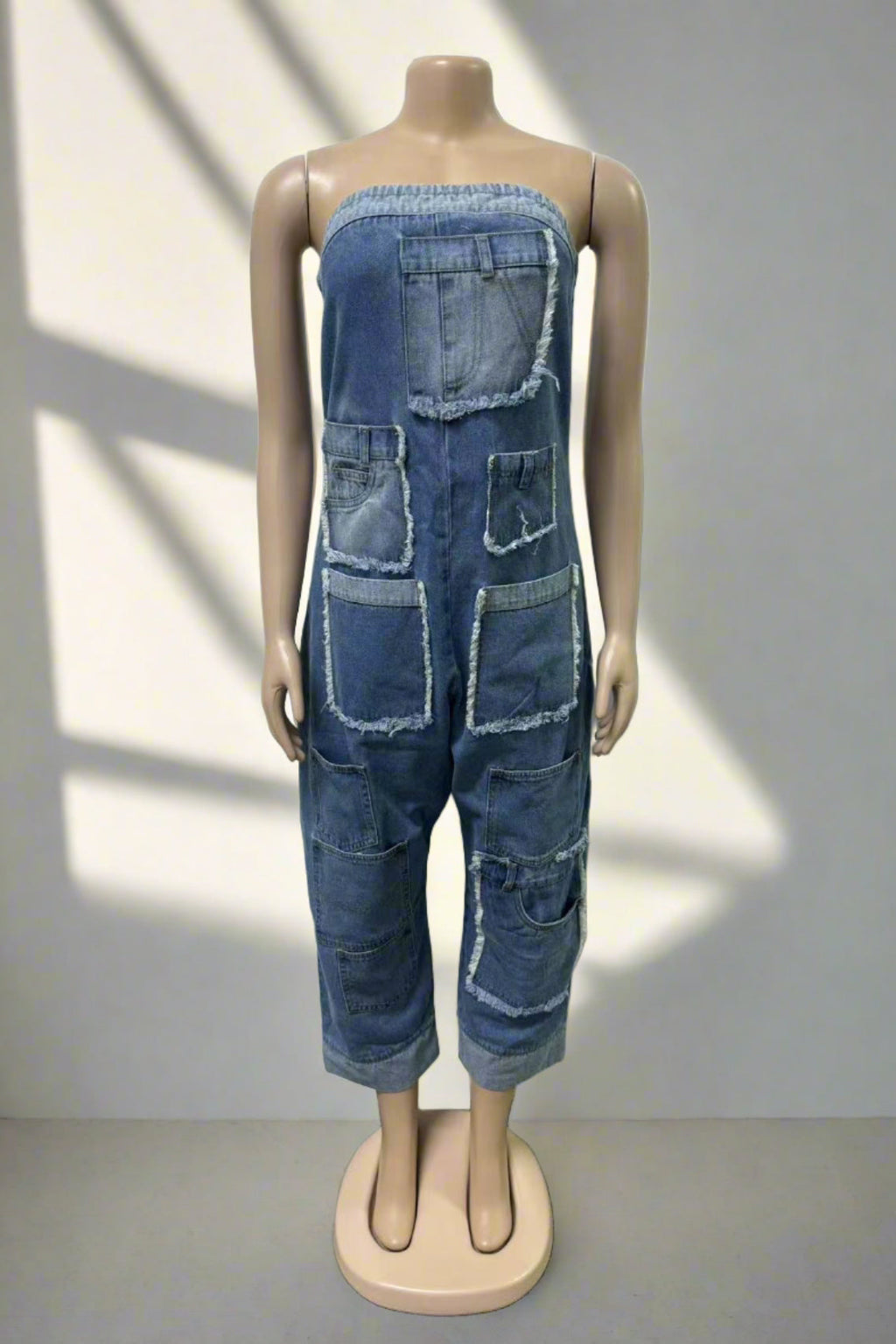 Denim Patchwork Bandeau Jumpsuit Lavish Daily