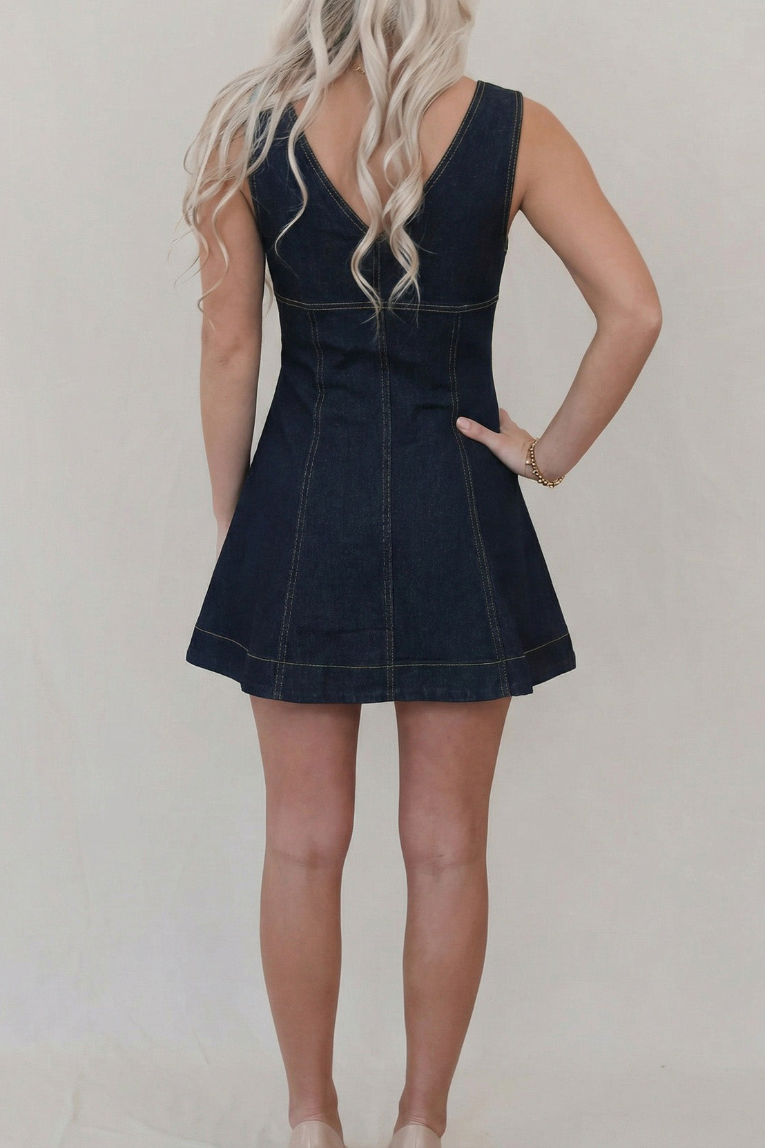Zip Front Denim Mini Dress Slim Fit Flare Lavish Daily