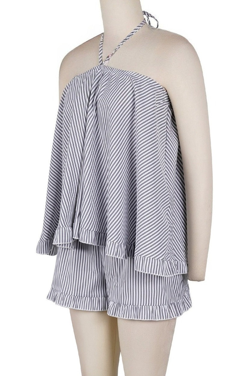Striped Halter Sleeveless Loose Two-Piece Set Lavish Daily