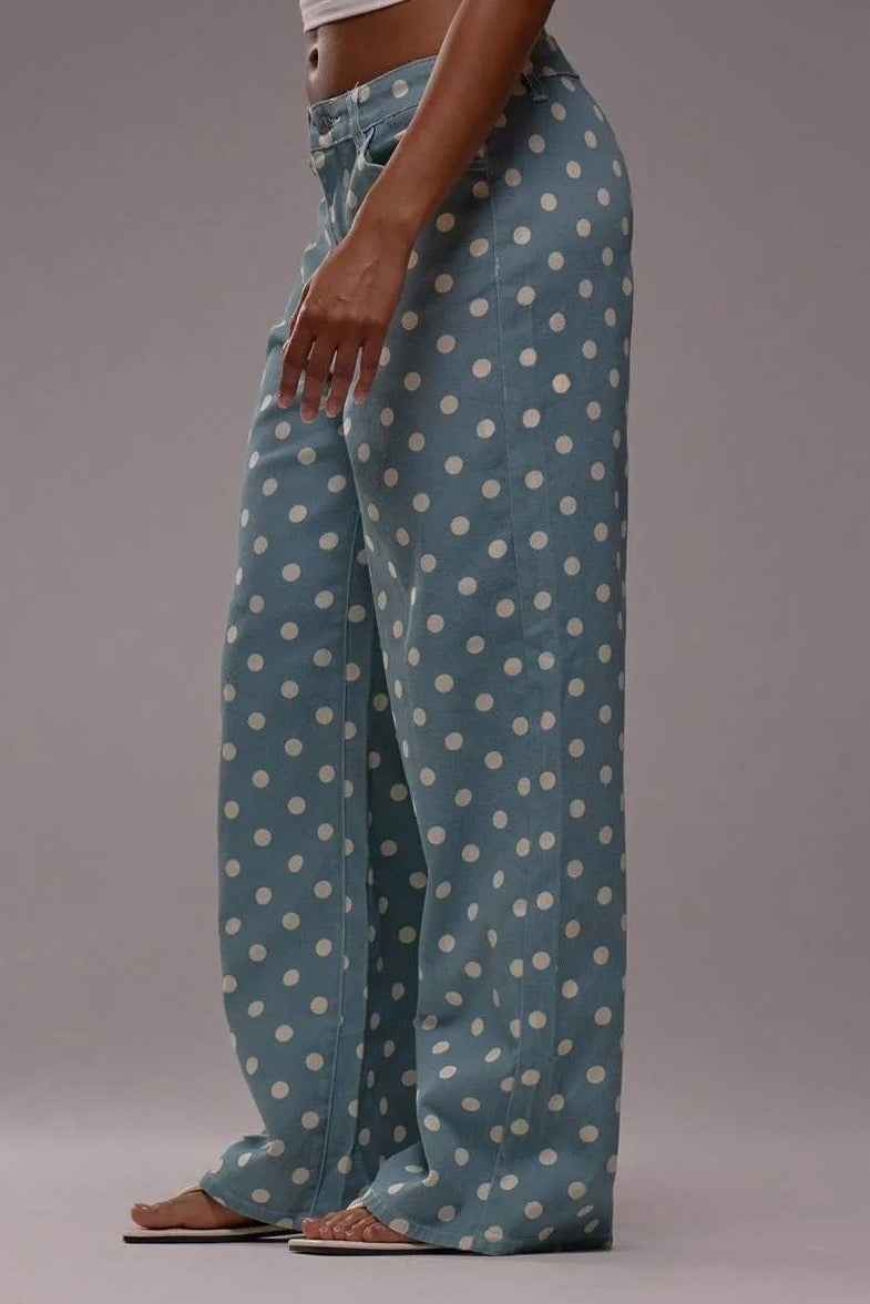 Polka Dot Non-Stretch Denim Jeans LavishDaily