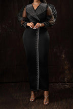 Rhinestone V-Neck Puff Sleeve Maxi Dress Lavish Daily
