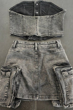 Denim Cargo Skirt Set Lavish Daily