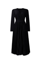 V Neck Long Sleeve Pleated Midi Dress Lavish Daily