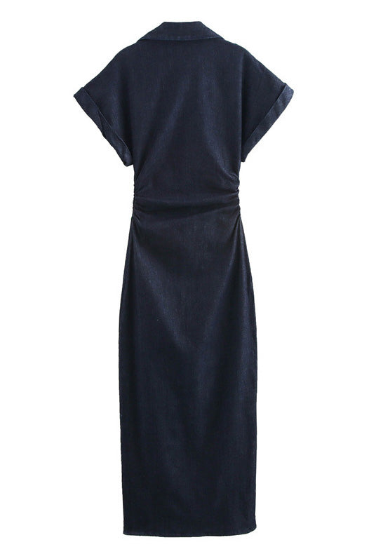 Denim Button Short Sleeve Dress Lavish Daily