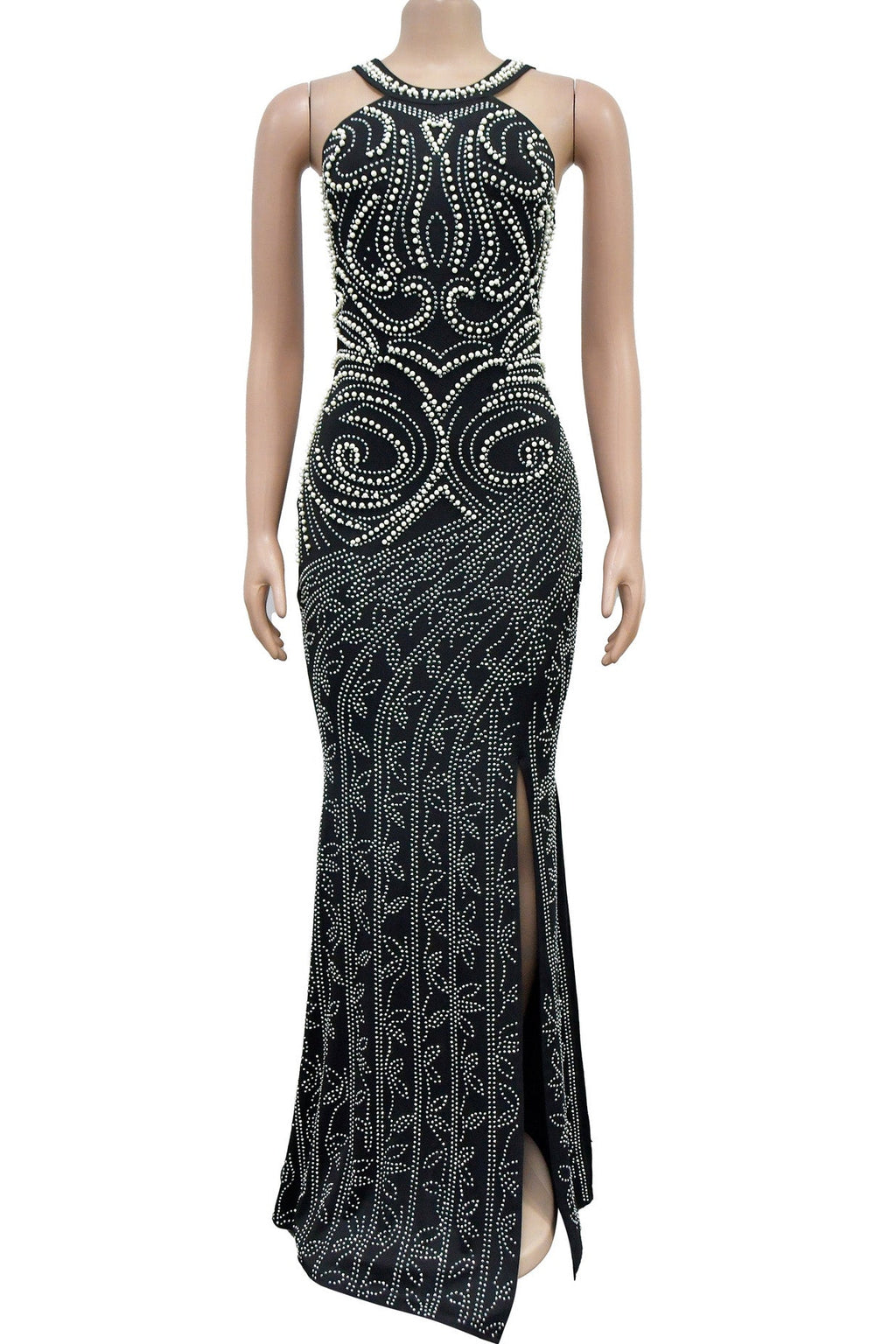 Solid Rhinestone Backless Split Maxi Dress Lavish Daily