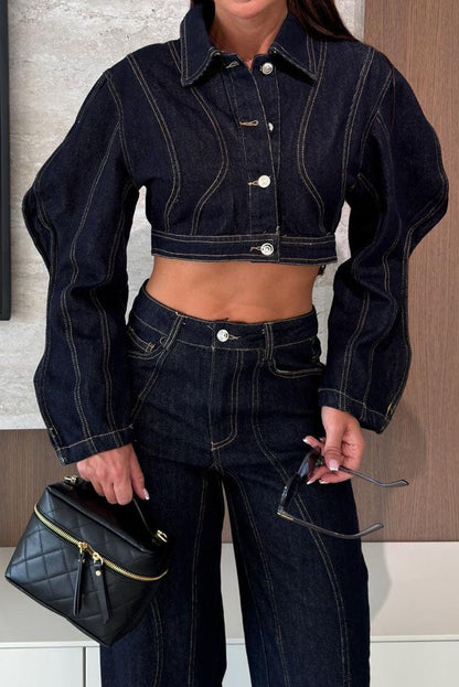Contrast-Stitch Cropped Denim Jacket Lavish Daily