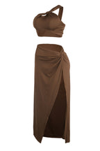 Solid One Shoulder Crop Top and Slit Skirt Set Lavish Daily