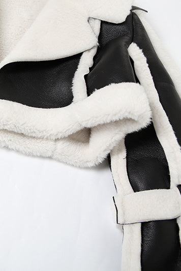 Faux Shearling Color Block Crop Jacket LavishDaily