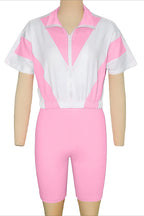 Color-Block Zip Crop Top & Biker Short Set Lavish Daily