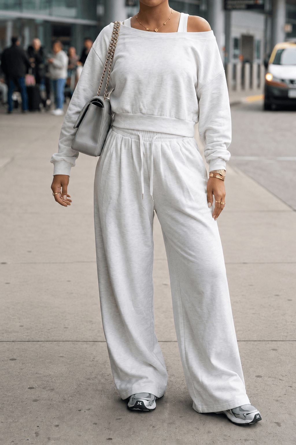Off-Shoulder Sweatshirt & Wide-Leg Pants Set Lavish Daily