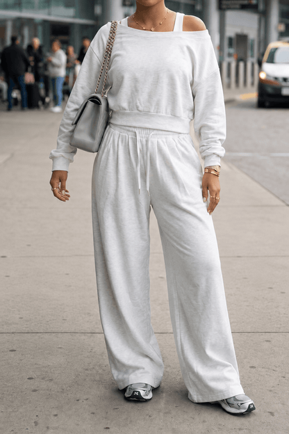 Off-Shoulder Sweatshirt & Wide-Leg Pants Set Lavish Daily