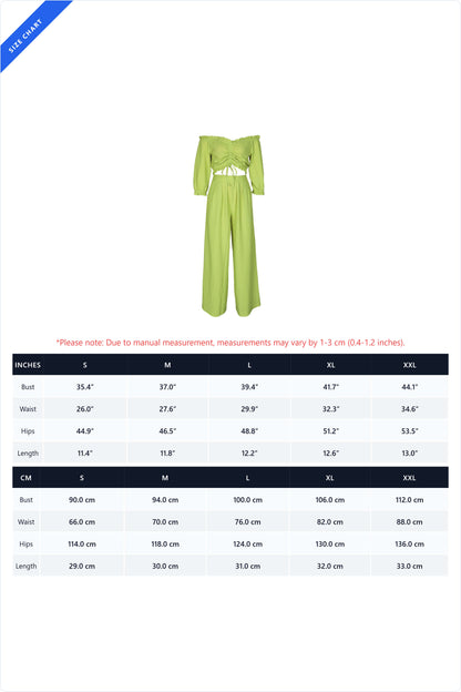 Textured Off-Shoulder Ruched Top & Wide Leg Pants Set Lavish Daily