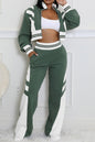 Contrast Zipper Cropped Jacket And Trousers Set Lavish Daily