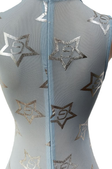 Metallic Star Print Mesh Jumpsuit Lavish Daily