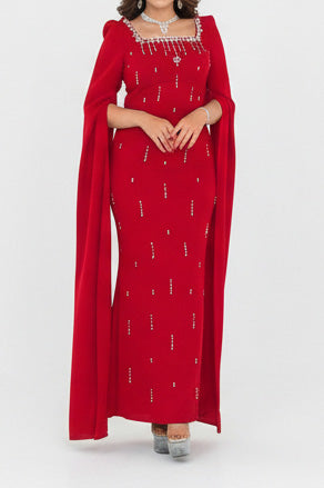 Crystal Embellished Cape Sleeve Maxi Dress LavishDaily