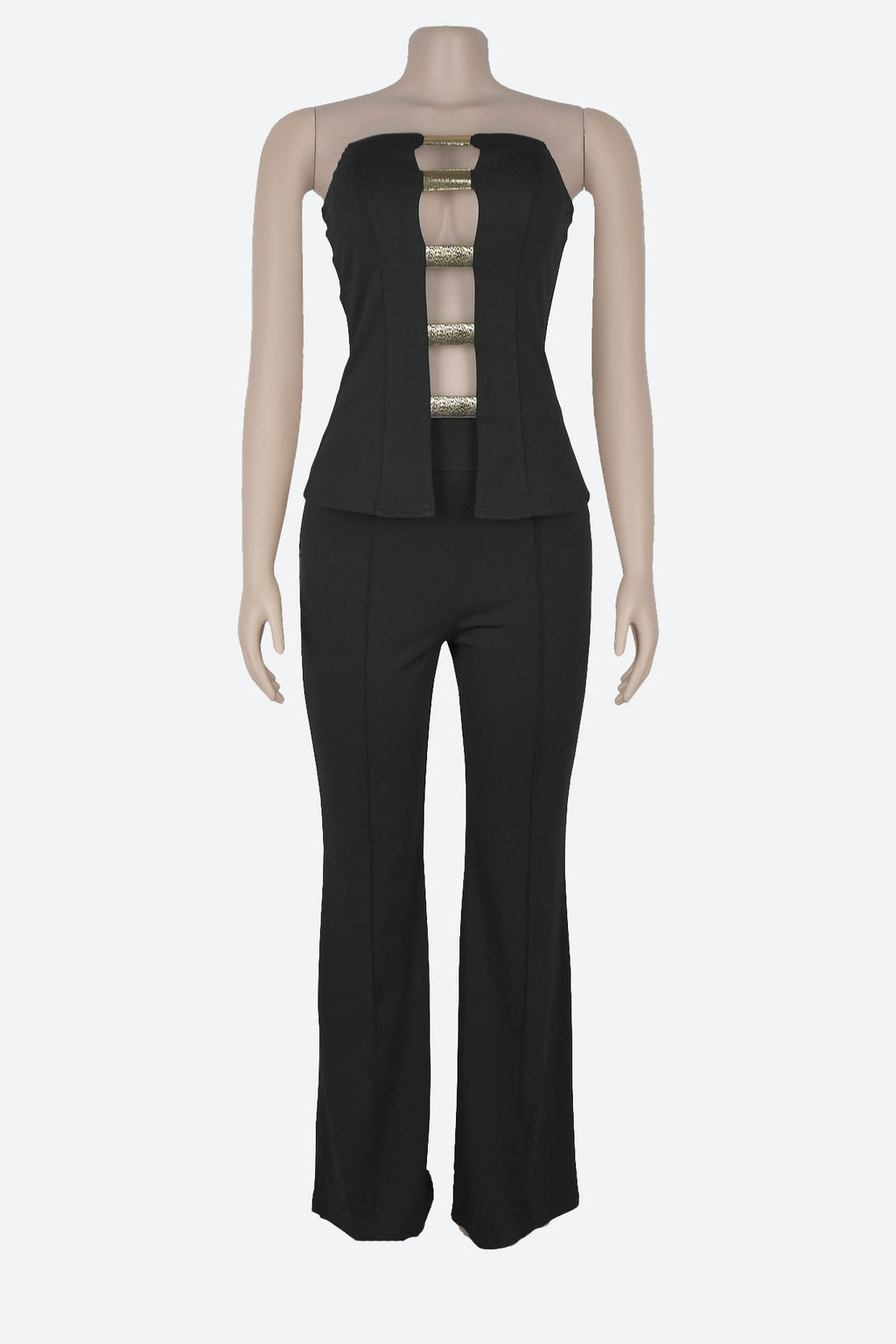 Strapless Gold Button Top & Fitted Pants Set Lavish Daily