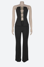 Strapless Gold Button Top & Fitted Pants Set Lavish Daily