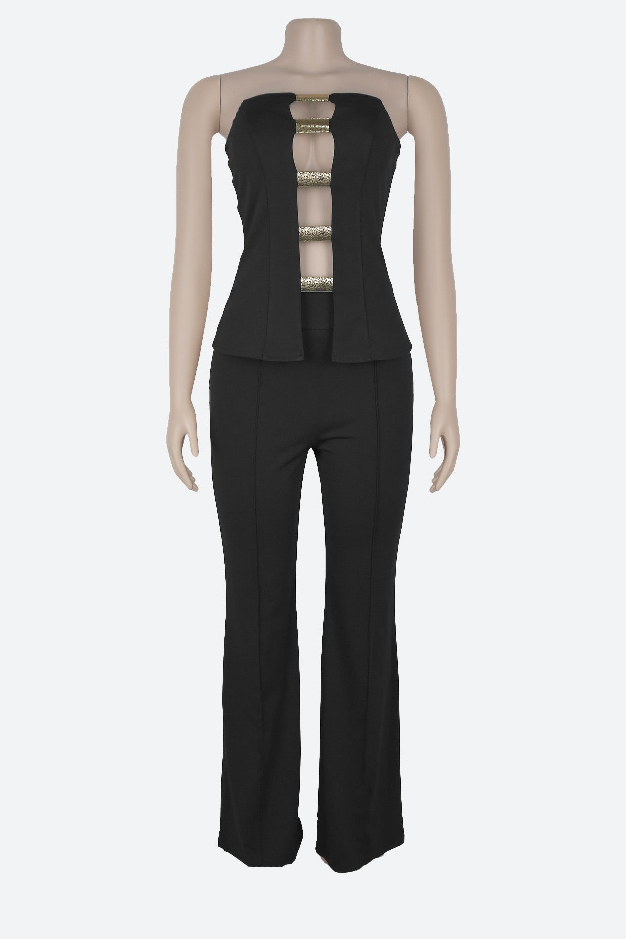 Strapless Gold Button Top & Fitted Pants Set Lavish Daily