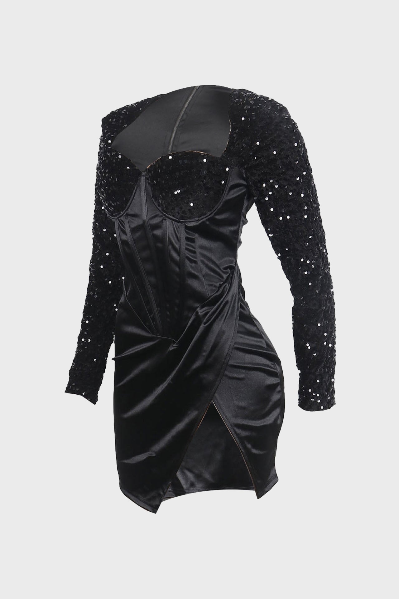 Split Square Cut Collar Stretch Sequin Dress Lavish Daily