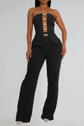 Strapless Gold Button Top & Fitted Pants Set Lavish Daily
