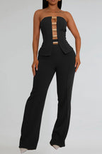 Strapless Gold Button Top & Fitted Pants Set Lavish Daily