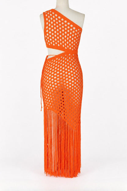 One-Shoulder Crochet Cutout Maxi Dress Lavish Daily