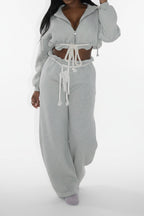 Drawstring Hoodie & Wide Leg Pants Set LavishDaily