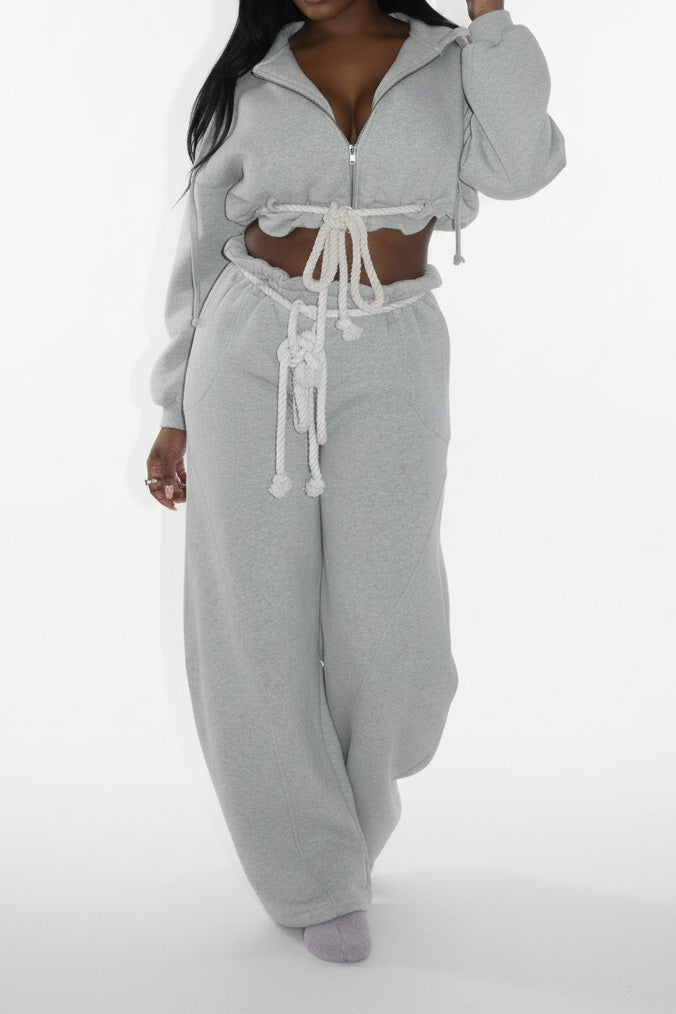 Drawstring Hoodie & Wide Leg Pants Set LavishDaily