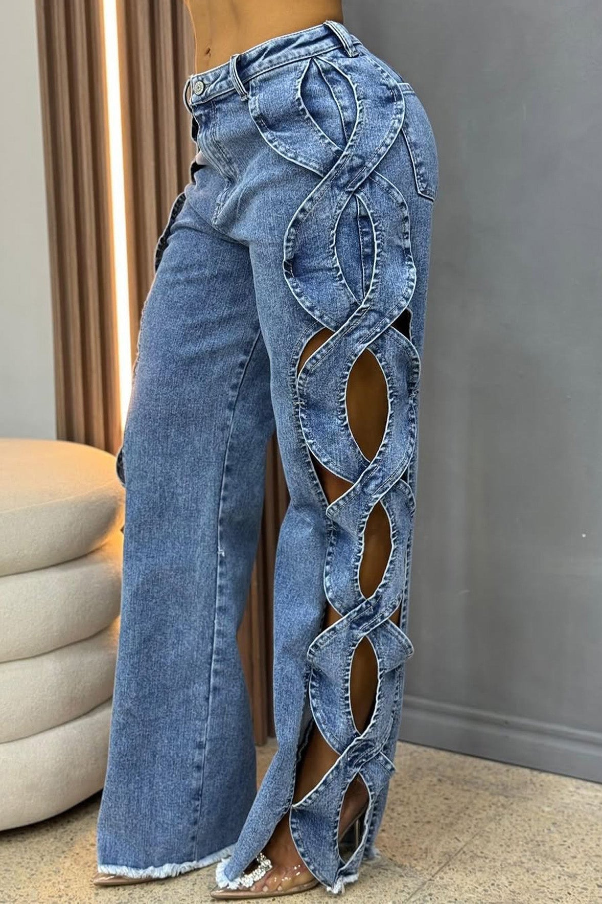 High-Waist Cut-out Jeans Lavish Daily