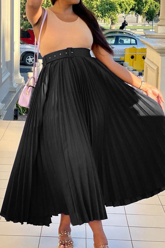 High Waist Pleated Midi Skirt Lavish Daily