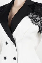 Lace Panel Slim Fit Blazer & Pants Set Lavish Daily