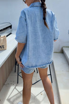 Loose Fit Short Sleeve Shirt & Denim Shorts Set Lavish Daily