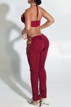 Crop Top and Lace-Up Pants 2-Piece Set Lavish Daily