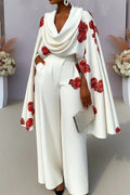 Pile Collar Floral Print Pleated Suit Lavish Daily