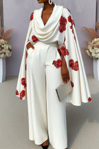 Pile Collar Floral Print Pleated Suit Lavish Daily